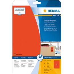 Etiketten Herma 4422 Special 210 x 297 mm A4 selbstklebend ablösbar, rot, Inkjet Laser Kopierer, Pack 20 Stk/20 Blatt