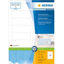 Adressetiketten, Herma 4479, Premium, 88,9 x 33,8 mm selbstklebend, weiß, Inkjet Laser Kopierer, Pack 1600 Stk/100 Blatt