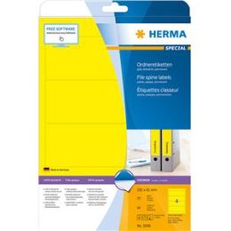 Ordner-Rückenschild Etiketten Herma 5096 Special kurz/breit, matt, selbstklebend, blanko, gelb, Inkjet Laser Kopierer, Pack 80 Stk/20 Blatt