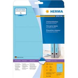 Ordner-Rückenschild Etiketten Herma 5098 Special kurz/breit, matt, selbstklebend, blanko, blau, Inkjet Laser Kopierer, Pack 80 Stk/20 Blatt