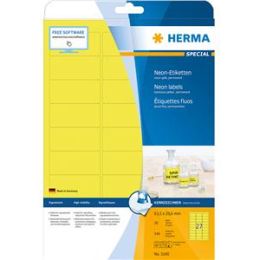Etiketten Herma 5140 Special 63,5 x 29,6 mm selbstklebend, neon-gelb, Inkjet Laser Kopierer, Pack 540 Stk/20 Blatt