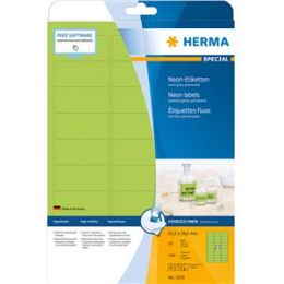 Etiketten Herma 5143 Special 63,5 x 29,6 mm selbstklebend, neon-grün, Inkjet Laser Kopierer, Pack 540 Stk/20 Blatt