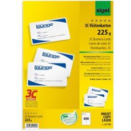 3C-Visitenkarten Sigel LP799 85 x 55 mm, Karton 225g, glatte Kanten, ohne Perforation, weiß, Inkjet Laser Kopierer, Pack 400 Stk/40 Blatt
