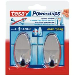 Selbstklebehaken, Tesa 58050-00012-01, Powerstrips, oval chrom, Pack 2 Stk