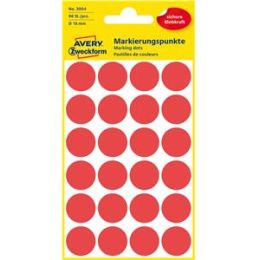 Markierungspunkte Avery Zweckform 3004 Ø 18mm rund, selbstklebend, rot, Pack 96 Stk/4 Blatt
