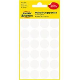 Markierungspunkte Avery Zweckform 3170 Ø 18mm rund, selbstklebend, weiß, Pack 96 Stk/4 Blatt