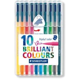 Fasermaler Staedtler 323SB10 323 SB10 triplus color 1mm, Rundspitze, auswaschbar, Klarsichtbox mit 10 Farben, Pack 10 Stk