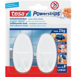 Selbstklebehaken, Tesa 58013-00049-01, Powerstrips, Power-Strips & Haken, oval weiß, Pack 2 Haken + 4 Strips Large