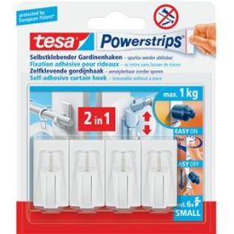 Selbstklebender Gardinenhaken, Tesa 58034-00007-01, Powerstrips, 4 Haken mit 6 Mini PowerStrips, Pack 6 Stk
