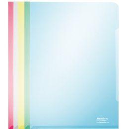 Sichthüllen Leitz 4153-00-99 41530099 Premium A4, PVC, 150my, oben und rechts offen, glasklar, farblich sortiert, Pack 100 Stk