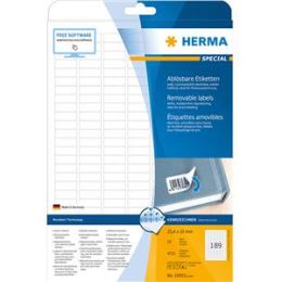 Etiketten Herma 10001 Special 25,4 x 10 mm weiß, selbstklebend, ablösbar + wieder haftend, Inkjet Laser Kopierer, Pack 4725 Stk/25 Blatt