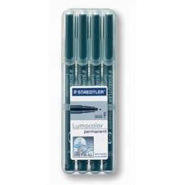 Universalstift, Staedtler 318-9WP4HZ, Lumocolor permanent F, 4er-Etui, Schreibfarbe: schwarz, Pack 10 Stk
