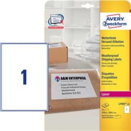 Versand-Etiketten Avery Zweckform L7997-25 199,6 x 289,1 mm Folie, weiß, selbstklebend, wetterfest, wasserfest, Laser, Pack 25 Stk/25 Blatt
