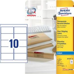 Versand-Etiketten Avery Zweckform J4722-25 96 x 50,8 mm, Folie, selbstklebend, transparent, Inkjet, Pack 250 Stk/25 Blatt