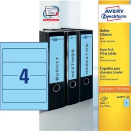 Ordner-Rückenschild Etiketten Avery Zweckform L4767-100 kurz/breit, selbstklebend, blanko, blau, Inkjet Laser Kopierer, Pack 400 Stk/100 Blatt