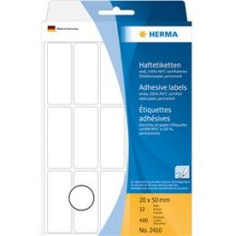 Haftetiketten Herma 2410 20 x 50 mm, selbstklebend, weiß, Handbeschriftung, Pack 480 Stk/32 Blatt