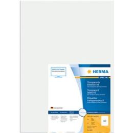 Etiketten Herma 8694 Special 420 x 297 mm A3, Folie, transparent, selbstklebend, Laser Kopierer, Pack 50 Stk/50 Blatt