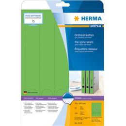 Ordner-Rückenschild Etiketten Herma 5134 Special lang/schmal, matt, selbstklebend, blanko, grün, Inkjet Laser Kopierer, Pack 100 Stk/20 Blatt
