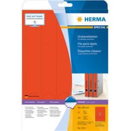 Ordner-Rückenschild Etiketten Herma 5132 Special lang/schmal, matt, selbstklebend, blanko, rot, Inkjet Laser Kopierer, Pack 100 Stk/20 Blatt