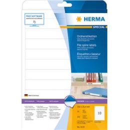 Ordner-Rückenschild Etiketten Herma 5119 Special Ringbuch/schmal, matt, selbstklebend, blanko, weiß, Inkjet Laser Kopierer, Pack 250 Stk/25 Blatt