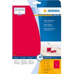 Etiketten Herma 5048 Special 210 x 297 mm selbstklebend, neon-rot, Inkjet Laser Kopierer, Pack 20 Stk/20 Blatt