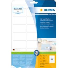 Adressetiketten, Herma 5029, Premium, 63,5 x 38,1 mm selbstklebend, weiß, Inkjet Laser Kopierer, Pack 525 Stk/25 Blatt