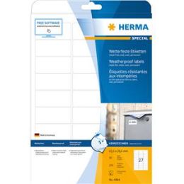 Etiketten Herma 4864 Special 63,5 x 29,6 mm Folie, selbstklebend, wetterfest, matt, weiß, Inkjet, Pack 270 Stk/10 Blatt