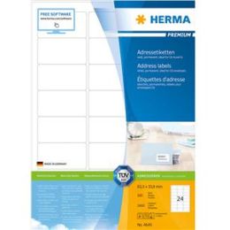 Adressetiketten, Herma 4645, Premium, 63,5 x 33,9 mm selbstklebend, weiß, Inkjet Laser Kopierer, Pack 2400 Stk/100 Blatt