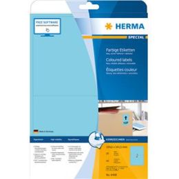 Etiketten Herma 4498 Special 199,6 x 143,5 mm selbstklebend ablösbar, blau, Inkjet Laser Kopierer, Pack 40 Stk/20 Blatt