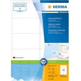 Adressetiketten, Herma 4268, Premium, 99,1 x 57 mm selbstklebend, weiß, Inkjet Laser Kopierer, Pack 1000 Stk/100 Blatt