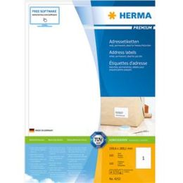Adressetiketten, Herma 4252, Premium, 199,6 x 289,1 mm selbstklebend, weiß, Inkjet Laser Kopierer, Pack 100 Stk/100 Blatt