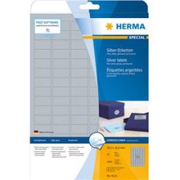 Silber-Etiketten Herma 4110 Special 30,5 x 16,9 mm Folie, selbstklebend, silber, glänzend, Laser, Pack 2400 Stk/25 Blatt
