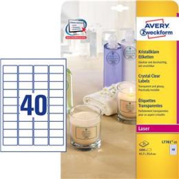 Etiketten Avery Zweckform L7781-25 45,7 x 25,4 mm kristallklar, Pack 1000 Stk/25 Blatt