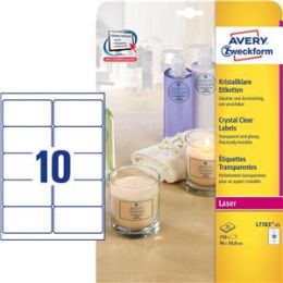 Etiketten Avery Zweckform L7783-25 96x50,8mm kristallklar, Pack 250 Stk/25 Blatt