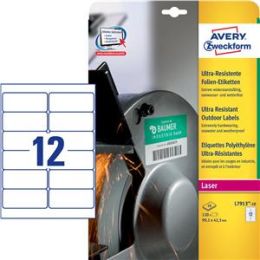 Etiketten Avery Zweckform L7913-10 99,1 x 42,3 mm weiß Folie ultraresistent, Laser, Pack 120 Stk/10 Blatt