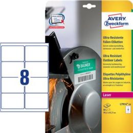Etiketten Avery Zweckform L7914-10 99,1 x 67,7 mm weiß Folie ultraresistent, Laser, Pack 80 Stk/10 Blatt