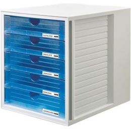 Schubladenbox HAN 1450-64 Systembox blau-transluzent/lichtgrau 5-geschlossene Schubladen