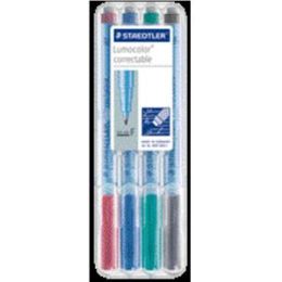 Universalstift, Staedtler 305FWP4-1 (305F WP4-1), Lumocolor correctable F, trocken abwischbar Etui 4 Stück, Schreibfarben: je 1x rot, blau, grün, schwarz