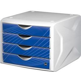 Schubladenbox Helit H6129534 chameleon blue knight 4-Schübe weiß/blau IML Dekor