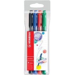 Filzschreiber, Stabilo 488/4, pointMax, 0,8mm 4er-Etui rot/blau/grün/schwarz, Pack 5 Stk