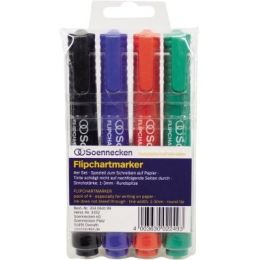 Flipchartmarker Soennecken 304064199 3352 1-3mm, Rundspitze, 4er-Etui, schwarz, rot, blau, grün